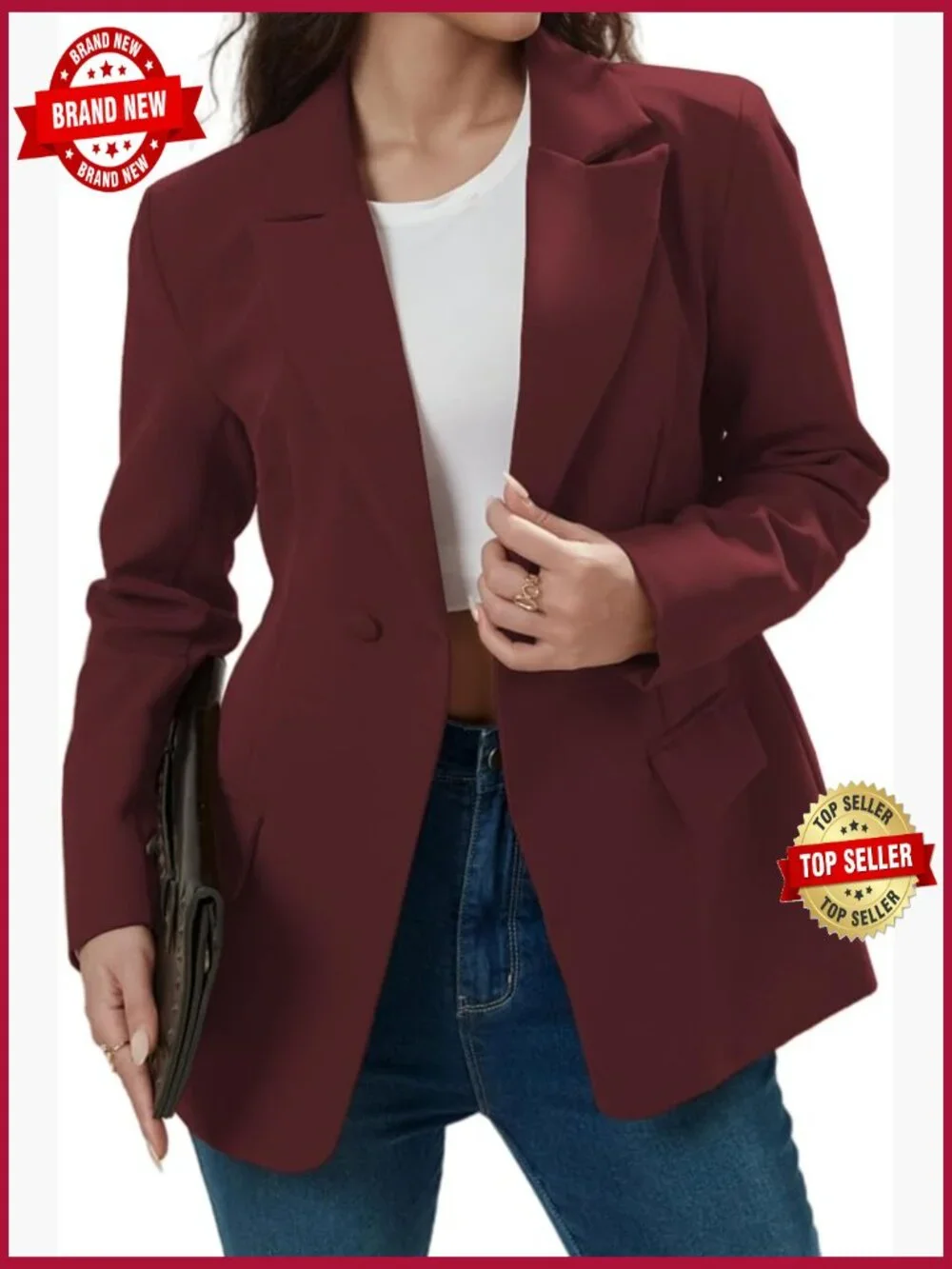 Long Sleeve Notch Lapel Work Suit Blazer Open Front Casual Jacket with Pockets